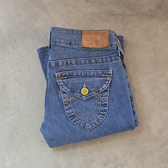 TRUE RELIGION JOEY Mid-rise Bootcut Flare Denim Blue Jeans Size 26 - Picture 1 of 12